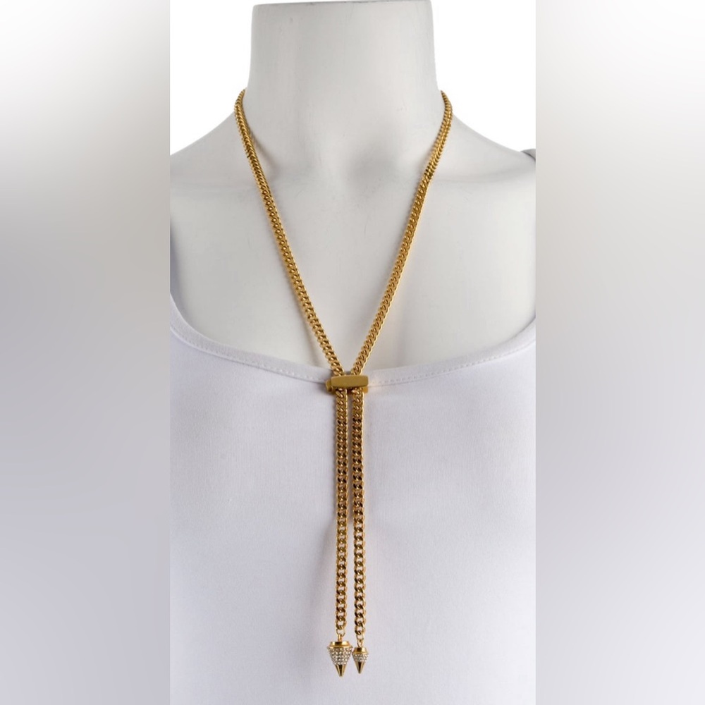 Authentic Luxury Minimalist Vita Fede Adjustable 18K plated Lariat Necklace
